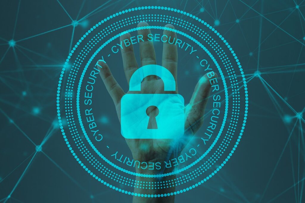 cyber security graphic with hand in background